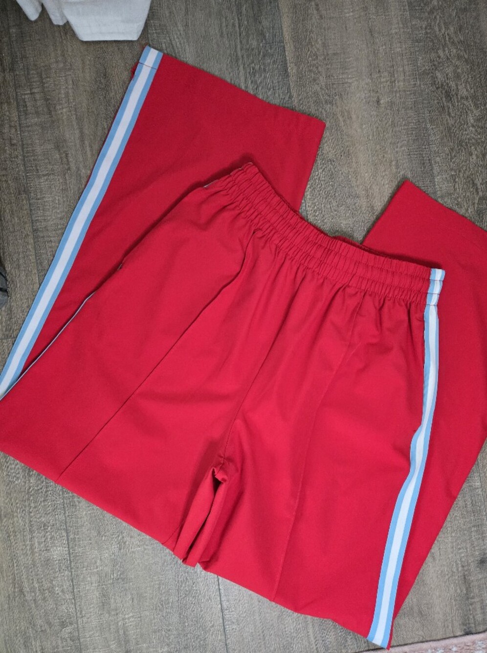 Red Wide Leg Track Pants with Side Stripe